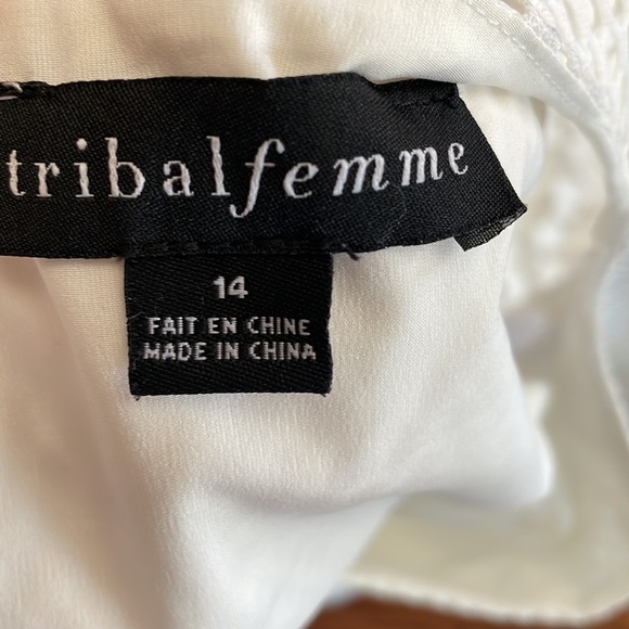 Tribalfemme white dress lattice embroidered on sheer overlay sleeveless shift 14 - Picture 8 of 16